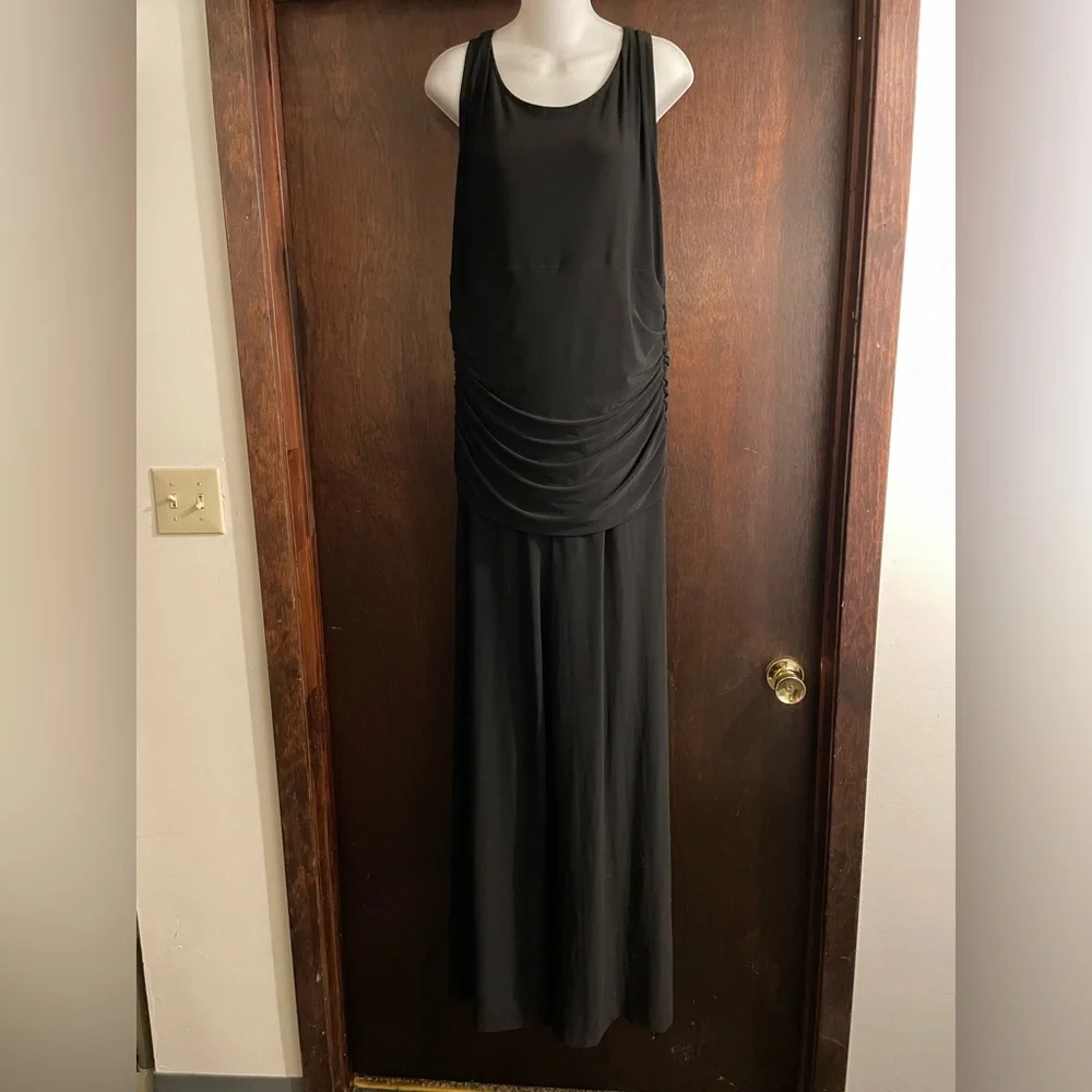 Norma Kamali Brand Women's XL Black Shirred Waist Jumpsuit Wide Leg Pant - Picture 10 of 11